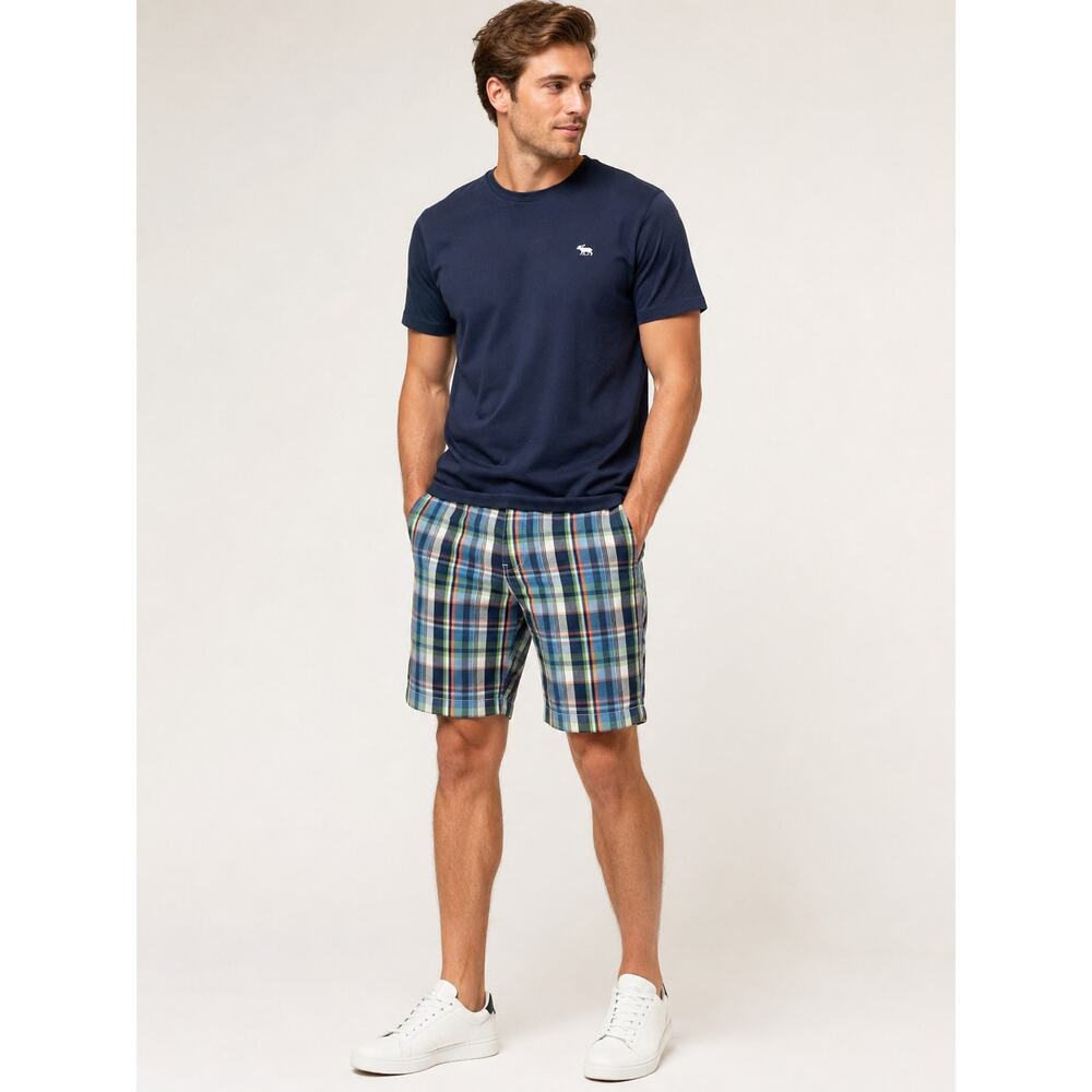 Abercrombie Flat Front Men's Plaid Shorts - Blue/Green - Size Large - Picture 2 of 10